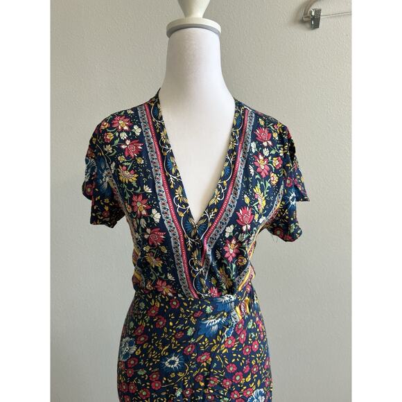Y2K boho Maxi wrap Dress Floral indie festival Prairie Fairy Cottagecore s - Picture 14 of 16